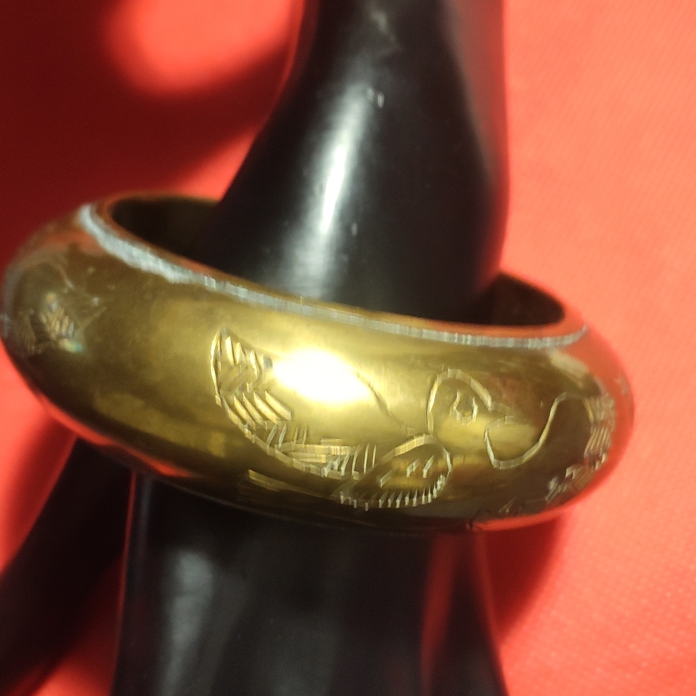 Vintage Etched Brass Bangle Bracelet